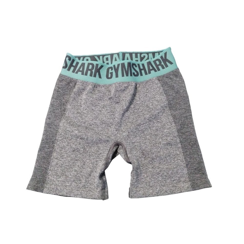 Women's Gymshark Grey Biker Short SZ XS Teal Waistband Seamless Athletic Workout